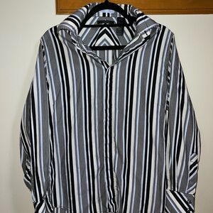 black, white, and blue 100% cotton striped button up shirt